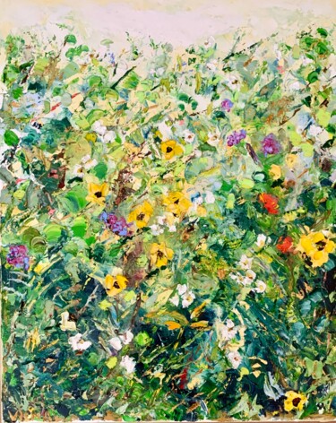 Schilderij getiteld "Flowers Meadow Impa…" door Vilma Gataveckiene, Origineel Kunstwerk, Olie