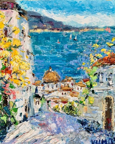 Painting titled "Amalfi Coast Posita…" by Vilma Gataveckiene, Original Artwork, Oil