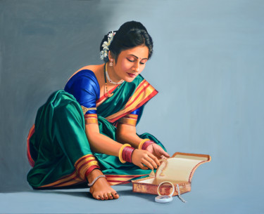 Painting titled "Parineeta" by Vinayak Takalkar, Original Artwork, Oil