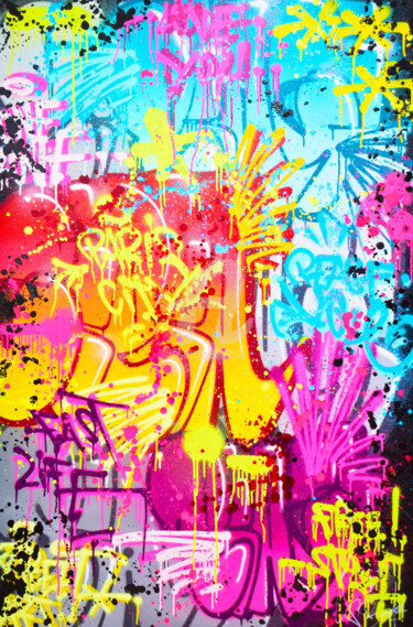 Картина под названием "GRAFFITI EXPLOSION" - Vincent Bardou, Подлинное произведение искусства, Акрил Установлен на Деревянна…