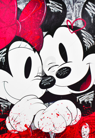 Painting titled "MINNIE & MICKEY FOR…" by Vincent Bardou, Original Artwork, Acrylic Mounted on Wood Stretcher frame