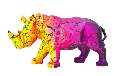 Scultura intitolato "GRAFFITI RHINO" da Vincent Bardou, Opera d'arte originale, Acrilico