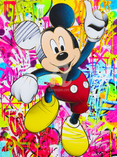 Pittura intitolato "MICKEY MOUSE PAINTI…" da Vincent Bardou, Opera d'arte originale, Acrilico Montato su Telaio per barella…