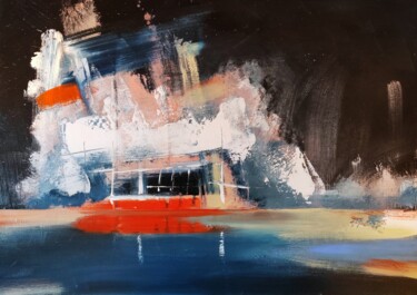 Malerei mit dem Titel "Refuge bleu" von Vincent Faye, Original-Kunstwerk, Acryl