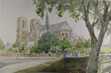 Pintura intitulada "Paris Notre Dame -…" por Vincent Monluc, Obras de arte originais, Aquarela