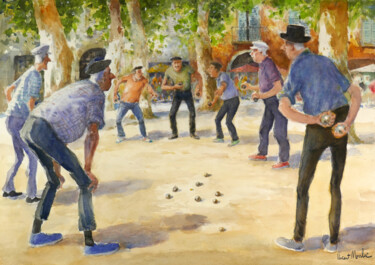 Peinture intitulée "Pétanque-30." par Vincent Monluc, Œuvre d'art originale, Aquarelle