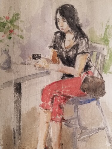 Painting titled "Linh-01" by Vincent Monluc, Original Artwork, Watercolor