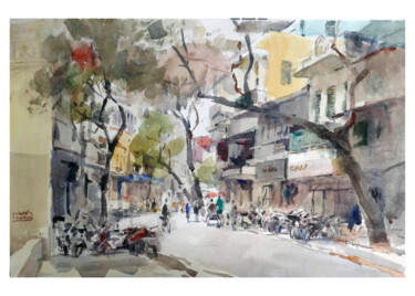 Painting titled "Rue Hang Buom dans…" by Vincent Monluc, Original Artwork, Watercolor