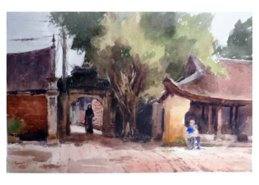 Pintura intitulada "Village ancien du N…" por Vincent Monluc, Obras de arte originais, Aquarela