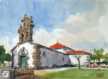 Ζωγραφική με τίτλο "Melide- Camino Fran…" από Vincent Monluc, Αυθεντικά έργα τέχνης, Ακουαρέλα
