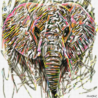 Digitale Kunst getiteld "" Éléphant "" door Vincent Oriol, Origineel Kunstwerk, Digitaal Schilderwerk