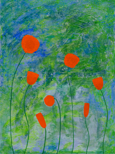 Картина под названием "Jardin aux fleurs o…" - Vincent Sébart, Подлинное произведение искусства, Акрил Установлен на Деревян…