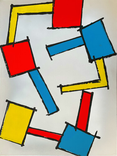 Painting titled "Bonjour Mr Mondrian" by Vincent Sébart, Original Artwork, Acrylic Mounted on Wood Stretcher frame