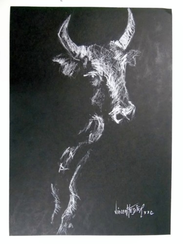 Dessin intitulée "vach" par Vincent Tessier Xxc, Œuvre d'art originale, Craie