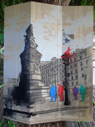 Painting titled "Paris liberté" by Vincent Tessier Xxc, Original Artwork, Ink