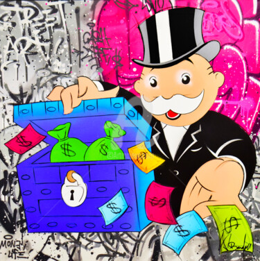 Alec Monopoly Canvas Print Rich And Mr Monopoly Each Holding $ Bag Framed  Art