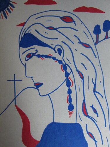 Peinture intitulée "La Vierge Pleurant" par Vincent Cheikh, Œuvre d'art originale, Marqueur