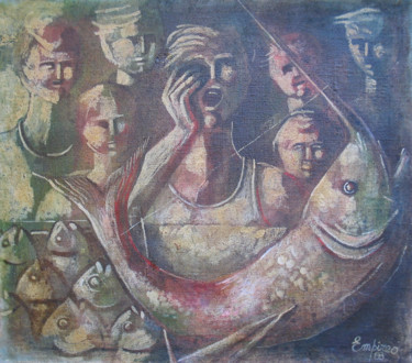 Painting titled "il-pescivendolo.jpg" by Vincenzo Empireo, Original Artwork, Oil