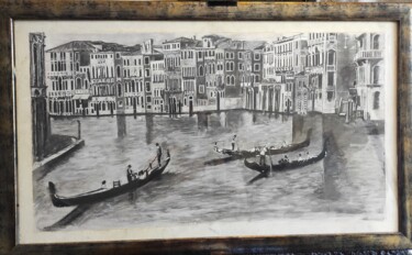제목이 "Gondolieri a Venezia"인 미술작품 Vincenzo Piras로, 원작, 숯
