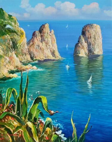 Painting titled "Capri stacks - Sout…" by Vincenzo Somma, Original Artwork, Oil Mounted on Wood Stretcher frame