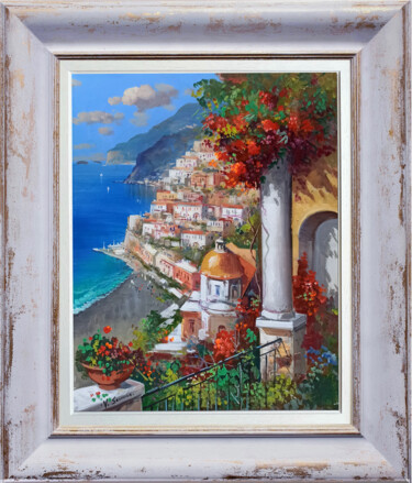 Painting titled "View from the terra…" by Vincenzo Somma, Original Artwork, Oil Mounted on Wood Stretcher frame