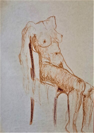 Drawing titled "Nudo di donna seduta" by Vincenzo Cohen, Original Artwork, Pastel