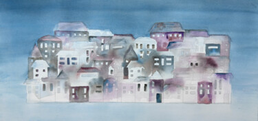 Painting titled "Casitas brumosas" by Vinicio Jarquin, Original Artwork, Pigments