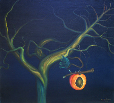 Pittura intitolato "Apricot on the tree" da Vinko Hlebs, Opera d'arte originale, Olio Montato su Telaio per barella in legno