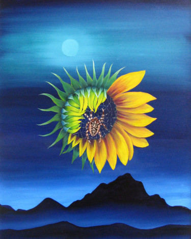 Painting titled "Moonflower" by Vinko Hlebs, Original Artwork, Oil