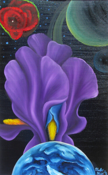 Schilderij getiteld "Flower in universe" door Vinko Hlebs, Origineel Kunstwerk, Olie