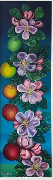 Schilderij getiteld "Flowers and Apples" door Vinko Hlebs, Origineel Kunstwerk, Olie