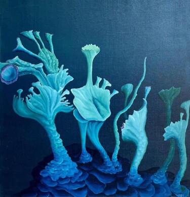 Pittura intitolato "Blue lichens" da Vinko Hlebs, Opera d'arte originale, Olio Montato su Telaio per barella in legno