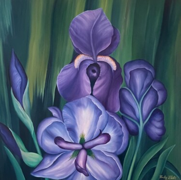 Painting titled "Irises 2" by Vinko Hlebs, Original Artwork, Oil