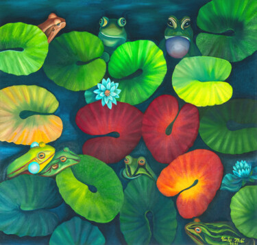 Картина под названием "Frogs 2" - Vinko Hlebs, Подлинное произведение искусства, Масло