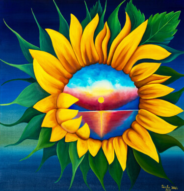 Painting titled "Sunflower with suns…" by Vinko Hlebs, Original Artwork, Oil