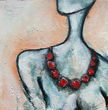Pintura titulada "Red beads" por Rymma Vinogradova, Obra de arte original, Acrílico Montado en Bastidor de camilla de madera