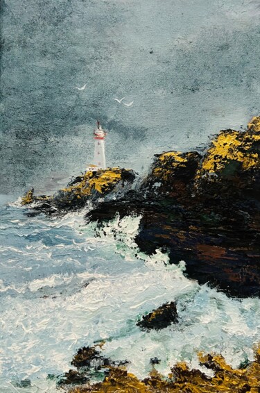 Painting titled "sea lighthouse" by Violeta Allaberdieva, Original Artwork, Oil