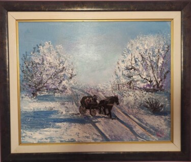 Painting titled "HIVER" by Violeta Bolmanovic, Original Artwork, Oil Mounted on Wood Panel