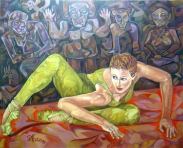 Painting titled "DANZA AZTECA" by Carmen Plaza, Original Artwork