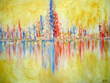 Painting titled "TOWN IN WATER" by Violett Art, Original Artwork, Oil