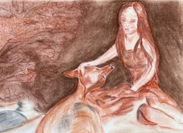 Drawing titled "Amour" by Violetta André, Original Artwork, Chalk