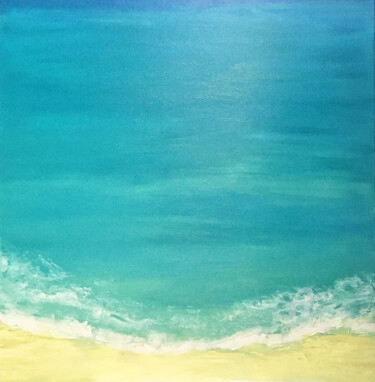 Painting titled ""Azure beach" - Cal…" by Violetta Golden, Original Artwork, Oil Mounted on Wood Stretcher frame
