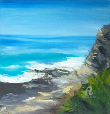 Painting titled "Oregon coast - Seas…" by Violetta Golden, Original Artwork, Oil Mounted on Wood Stretcher frame