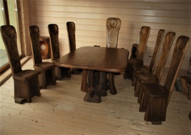 Escultura titulada "Table set" por Virgilijus Vaiciunas, Obra de arte original, Madera