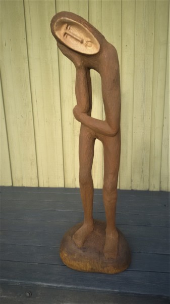 Sculpture titled "The Pensive Christ 2" by Virgilijus Vaiciunas, Original Artwork, Wood