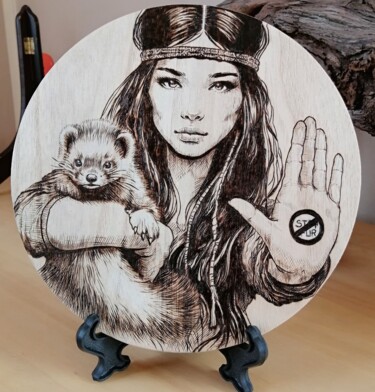 Prenten & gravures getiteld "Stop Fur" door Virginie Bocquet-Jonghes, Origineel Kunstwerk, Gravure Gemonteerd op Houten pane…