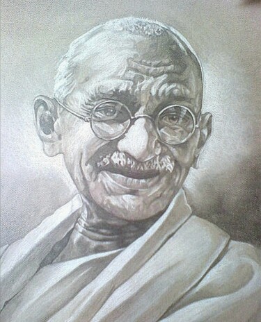 Dessin intitulée "Gandhi" par Virginie Bocquet-Jonghes, Œuvre d'art originale, Graphite
