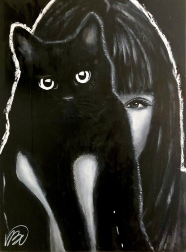 Картина под названием "Blackycat" - Virginie Clement, Подлинное произведение искусства, Акрил Установлен на Деревянная рама…