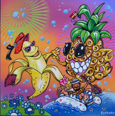 Painting titled "Oh la la ! Banana a…" by Virginie Fongaro, Original Artwork, Acrylic Mounted on Wood Stretcher frame