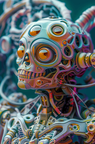 Artes digitais intitulada "Cyborg 3D souriant-1" por Virginie Gérôme, Obras de arte originais, Trabalho Digital 2D